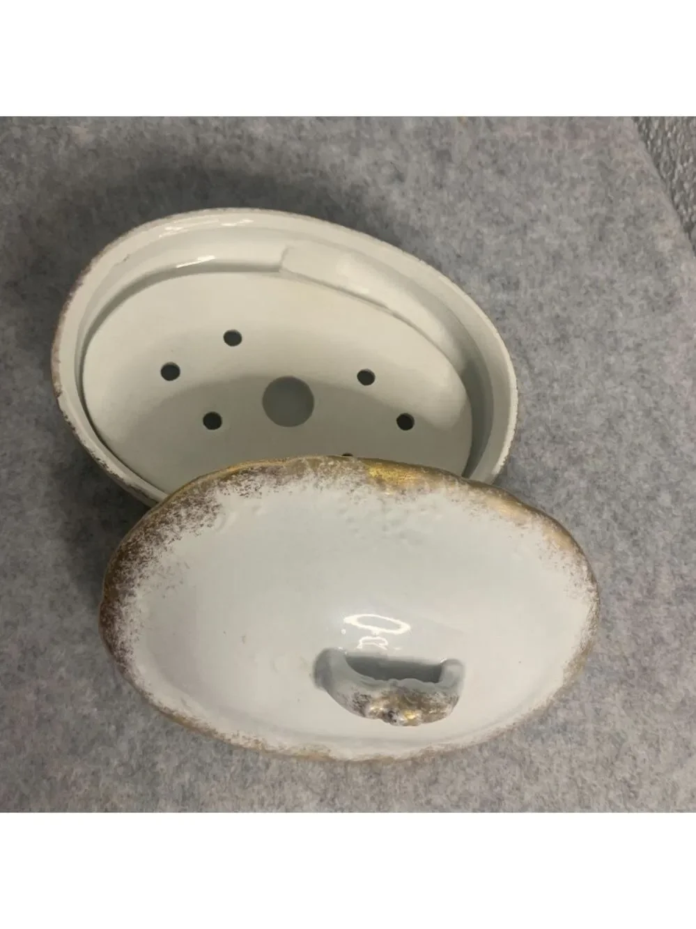 Vintage Oval Ceramic Gold Accent Soap Trinket Jewelry Dish 5x7 No Chips or Crack